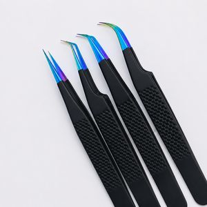 Pince à épiler professionnelle pour extensions de cils, en acier inoxydable noir de qualité supérieure, à pointe inclinée, pour un volume optimal - Product Image 5