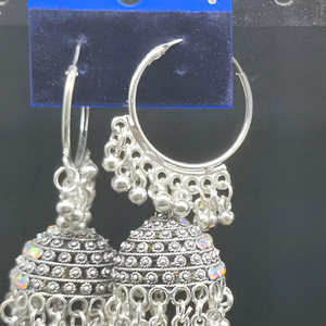 Pendientes de aro Jhumka chapados en plata de la India, con forma de media luna, anillo Bali, cristal de diamantes de imitación, cúpula, campana, Ghungroo, joyería al por mayor, par - Product Image 1