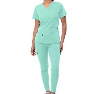 Ensemble de tenue médicale pour femme, à capuche, col en V, extensible, style jogger, en molleton 100% coton, coupe oversize, anti-boulochage, uniforme professionnel en gros - Product Image 2