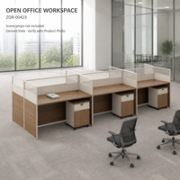 Bureau de travail pour 6 personnes avec cloisons de séparation et armoires mobiles 3680 mm, mobilier de bureau brun chaud