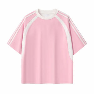 Camiseta de Algodón Lisa al por Mayor para Hombre con Estampado Digital de Logotipo Personalizado y Paneles de Malla con Rayas en Contraste - Product Image 1