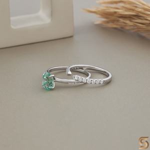 Anillo de compromiso con circonita cúbica de corte ovalado de 1 quilate y conjunto de anillos de boda de oro macizo de 10 quilates para mujer, regalo para esposa. - Product Image 1