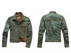 Wholesale Men <b>Denim</b> <b>Jacket</b> Long Sleeve Single Button <b>Denim</b> Black Green Jeans <b>Jacket</b> for Men - Product Image 4
