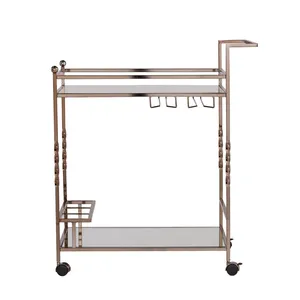 Glam Metal Bar Cart With Glass Shelves And Bottle <b>Rack</b> Rectangle Shape Durable Design For Party Use - Product Image 2