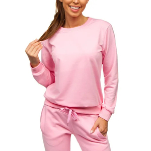 Premium Winter Fleece Cotton Blend <b>Long</b> <b>Sleeve</b> Slim Fit Pullover <b>Top</b> & Sweatpants ODM Activewear Lounge Set - Product Image 1