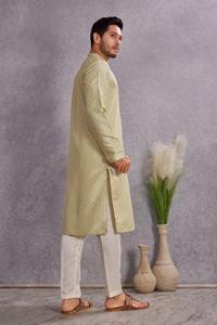 Kurta en coton beige pour homme, coupe régulière, longueur cheville, style traditionnel décontracté indien pakistanais - Product Image 4