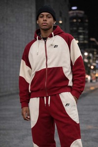 Wholesale Men's Streetwear Style Sweat Suits Custom Panel <b>Embroidery</b> <b>Set</b> Polar-fleece Zip Up Hoodie Sweatpants Tracksuits OEM - Product Image 3