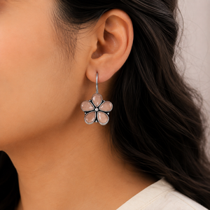 Wholesale Flower Dangle <b>Earrings</b> Red Green Gemstone Oxidized Silver <b>Hook</b> <b>Earrings</b> for Women - Product Image 2