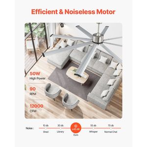 Ventilatore da soffitto moderno a basso profilo da 84 pollici con luce, telecomando a 6 velocità, 8 pale in alluminio, motore DC reversibile, design a incasso - Product Image 3
