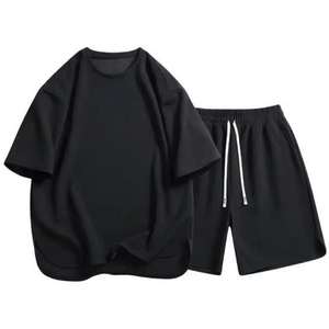 Conjunto Casual de Verano para Hombre, Venta al Por Mayor, Dos Piezas, con Pantalones Cortos de Poliéster/Algodón Tejido Estampado y Camisetas de Secado Rápido y Transpirables - Product Image 4