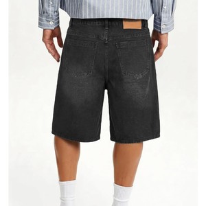 Shorts en jean pour homme de haute qualité, coupe droite, taille haute, délavé foncé, décontracté, en coton respirant, tissé, pour l'été, OEM - Product Image 2
