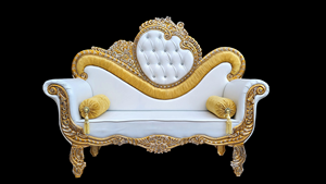 Sofá de Boda de Dos Plazas, Estilo Palacio de Lujo, Blanco y Dorado, Tallado en Metal, Tipo Diwan - Product Image 3