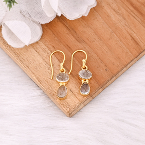 Natural Golden Rutile Brass Gold Plated <b>Hook</b> <b>Earrings</b> Handmade Gemstone Jewelry for Women - Product Image 2