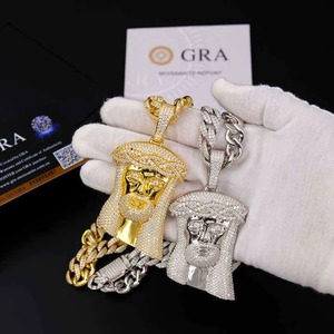 Colgante con Rostro de Jesús con Micro Pavé de Moissanita, Plata 925 Chapada en Oro, Estilo HipHop para Hombre, Uso Diario, Collar de Fe Religiosa - Product Image 4