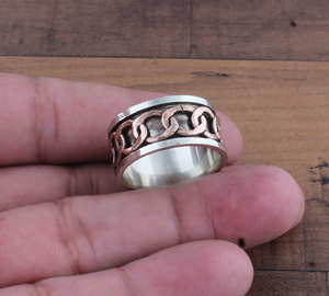 925 Sterling <b>Silver</b> <b>Spinner</b> <b>Ring</b> Handmade Curb Copper Chain Fidget <b>Ring</b> for Anxiety Meditation Band Two Tone Jewelry Wholesale - Product Image 2
