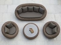 Ensemble de meubles de jardin d'extérieur modernes, ensemble de canapé de patio en rotin synthétique PE de luxe, canapé sectionnel rond avec table