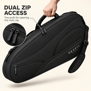 Bolsa de raqueta de squash negra personalizada con correa de hombro acolchada y bolsillo lateral con cremallera para entrenamiento y viajes al campo, estilo duradero. - Product Image 3