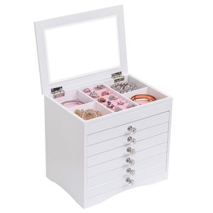 Grande Armadio Portagioie in Legno Lucido a 5 Livelli con Vetro Bianco YS, Organizzatore per Bracciali - Product Image 5