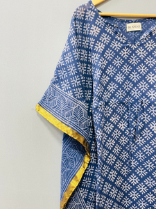 Caftán de Algodón Puro Ecológico con Estampado Bagru, Estampado a Mano, Estilo Indio, para Verano, Playa, o como Pareo, Cómodo, Largo hasta el Suelo - Product Image 5