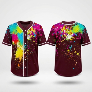 เสื้อเบสบอลลำลองแบบสวมใส่สบาย ลายเพ้นท์สปัลช์ คอวี ติดกระดุมเต็มตัว ผ้าตาข่าย รับผลิตตามสั่ง ขายส่งจากโรงงาน - Product Image 1