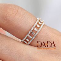Bague ouverte minimaliste Dada Diamond Jewellery en or plaqué rhodium avec diamants baguette de laboratoire, double rangée, pour femme