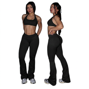 <b>Blue</b> 2 Piece Workout Set High Waist Pants Halter Sports <b>Bra</b> Yoga Activewear - Product Image 2