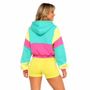 Widebreaker Colorful Crop <b>Top</b> Women's Hoodies 100% Cotton Waterproof Streetwear Zipper Heavyweight Oversized Colorblock Design - Product Image 2