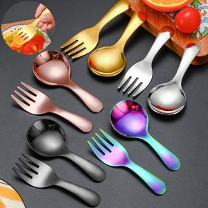 Set of 2 Short Handle Mini Stainless Steel Baby <b>Spoon</b> Forks Mirror Polished for Kitchen Dessert Tea <b>Soup</b> Hotels' Measuring Use - Product Image 1