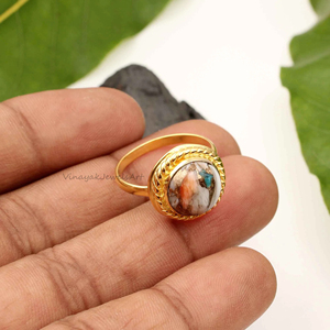 Bague en argent sterling 925 plaqué or 18 carats Vermeil, avec turquoise naturelle et cuivre, 10 mm, pour fiançailles, soirée, tendance - Product Image 4