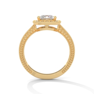 Bague de fiançailles en diamant de culture, taille radiant, solitaire avec pierres pavées sur les côtés, or 14 carats, bijoux pour femme - Product Image 3