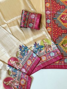 Sari indien traditionnel en soie avec imprimé numérique et ensemble de chemisier pour les occasions de mariage, sari long pour femmes - Product Image 3