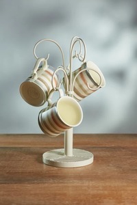 Vintage White Iron <b>Mug</b> <b>Tree</b> Holder Stand With Curved Hooks Freestanding Coffee Cup Hanging Storage Rack Decorative Kitchen Racks - Product Image 4