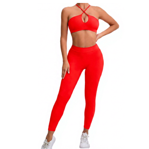 Conjunto de Yoga de 2 Piezas con Logotipo Frontal Personalizado, Transpirable, Leggings de Cintura Alta y Top Cruzado sin Tirantes, Ropa Deportiva para Mujer - Product Image 4