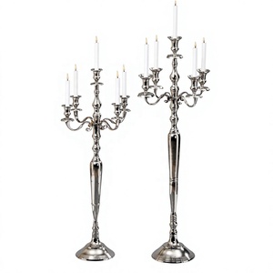 Candelabro alto de aluminio plateado para iglesia, hogar y decoración de bodas, candelabro hecho a mano, decoración de lujo. - Product Image 1