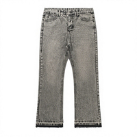 Jean décontracté homme taille mi-haute respirant coupe large en denim gris ciment fumé à motif Paisley gothique, bouton uni, 100% coton, collection automne-été