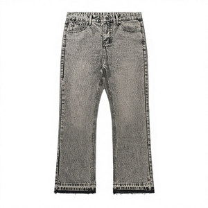 Pantalones Vaqueros Anchos Transpirables de Tiro Medio para Hombre, Estilo Casual de Otoño-Verano, Color Gris Ahumado, con Borlas, Gris Cemento, Diseño Liso, con Botones - Product Image 4