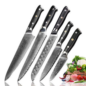 Ensemble de couteaux de chef en acier Damas avec étui en cuir, couteaux de cuisine pour la cuisson professionnelle et la préparation quotidienne des repas - Product Image 1