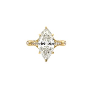 Maravilloso Anillo de Oro Sólido de 10K, 14K, 18K con Diamante Cultivado en Laboratorio de Corte Marquesa y Redondo, Estilo Art Deco, Anillo Solitario de Boda, Joyería Nupcial - Product Image 1