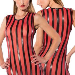 Vestido Mini Ajustado sin Mangas a Rayas Rojas y Negras para Mujer, Cuello Redondo, Estilo Sexy para Fiesta, Translúcido, Spandex, Poliéster - Product Image 1