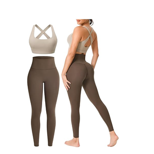 Latest Design <b>Plus</b> Size Good Quality Breathable Women Yoga Set Arrival Solid Pattern Full Length Front Seamless Lightweight Sets - Product Image 5