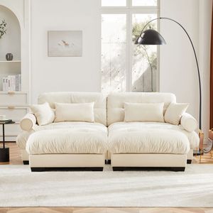Divano Moderno Oversize a 2 Posti in Velluto con Pouf, Braccioli Imbottiti, Cuscino Lombare e Cuscini Decorativi per Soggiorno - Product Image 3
