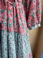 Robe longue décontractée pour femme en coton 100% écologique, imprimé floral, col halter, manches longues, à volants, poches, grande taille, avec pompons