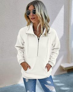<b>Women's</b> <b>White</b> Zip-Up <b>Hoodie</b> Regular Fit Stand Collar Full Sleeve Knitted Cotton Casual Autumn Sweatshirt - Product Image 2
