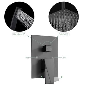 Sistema doccia a soffitto nero opaco da 16 pollici con doccia a pioggia e soffione portatile - Product Image 4
