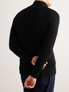 Suéter de Lana Negro Acanalado con Cremallera para Hombre, Cuello Alto, Casual, de Invierno, Tejido, Ajuste Regular, Color Sólido, ODM, Antiarrugas - Product Image 2