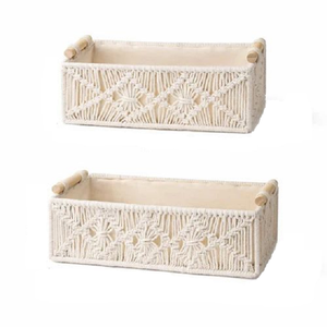 Panier de rangement en macramé fait main en corde de coton tressée, écologique, empilable, organisateur de décoration pour salon, chambre et buanderie - Product Image 1