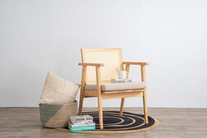 Fauteuil de salon moderne en rotin avec dossier en bois et coussin en tissu pour la maison, le salon ou le café - Product Image 5