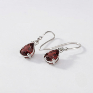 Boucles d'oreilles pendantes tendance bohèmes en grenat rouge naturel, argent sterling 925 plaqué rhodium, bijoux de luxe pour femme, janvier - Product Image 3