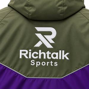 Veste coupe-vent à capuche, couleur olive et violet, style sportif, fermeture éclair sur le devant, logo, hiver, séchage rapide, streetwear - Product Image 5