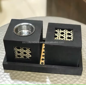 Bois naturel sélectionné unique rotin Mubkhar brûleur d'encens Bukhoor boîte et plateau encensoir adapté aux cadeaux Ramadan Eid de l'Inde - Product Image 2